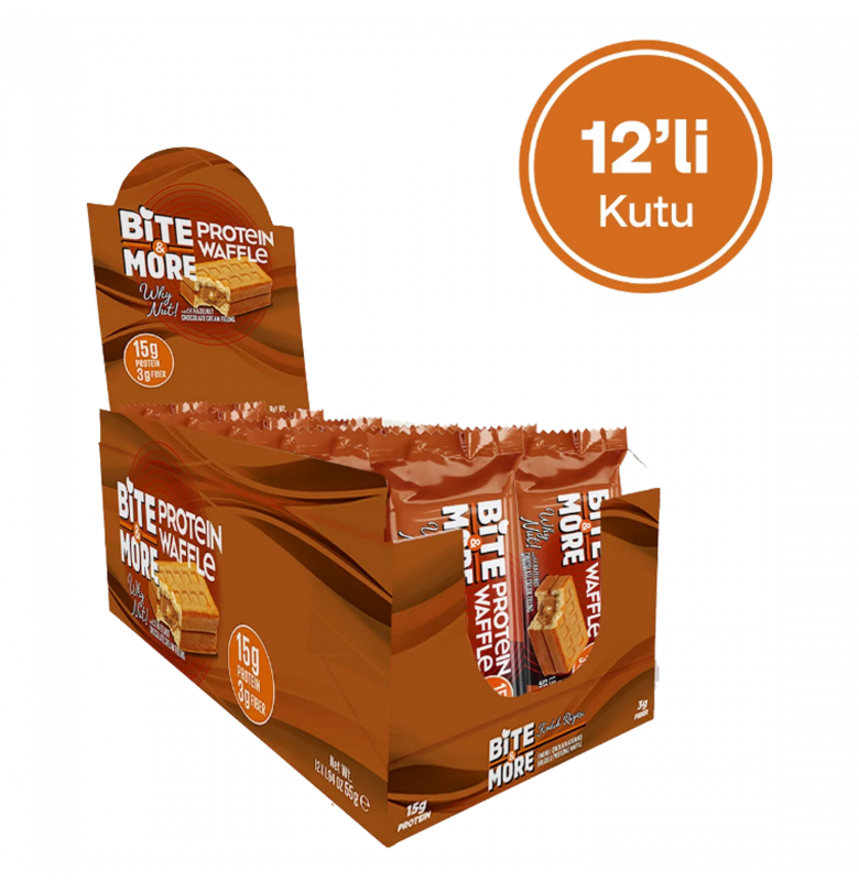 Bite & More Protein Waffle Fındık 12 Adet x 55 Gram