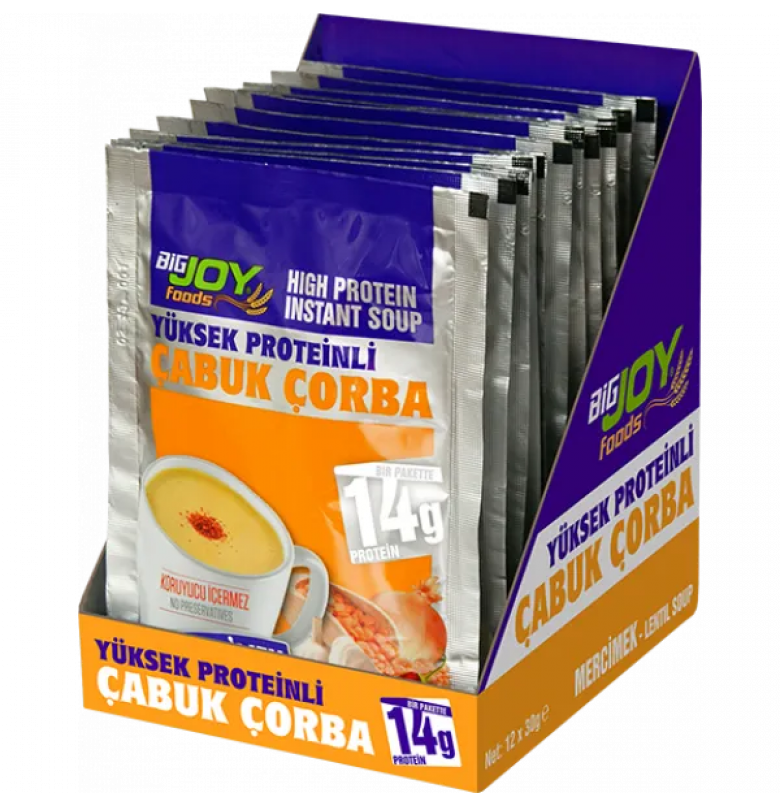Bigjoy Foods Proteinli Çabuk Çorba Mercimek 12 Adet x 30 gram