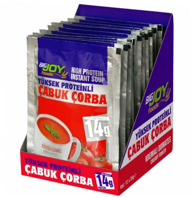 Bigjoy Foods Proteinli Çabuk Çorba Kremalı Domates 12 Adet x 36 gram