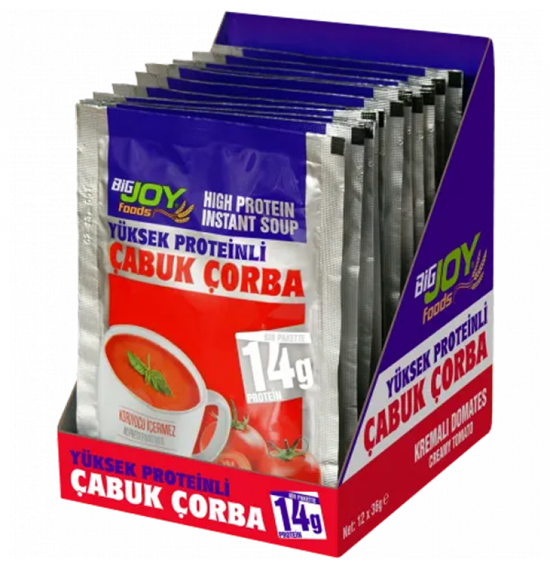 Bigjoy Foods Proteinli Çabuk Çorba Kremalı Domates 12 Adet x 36 gram
