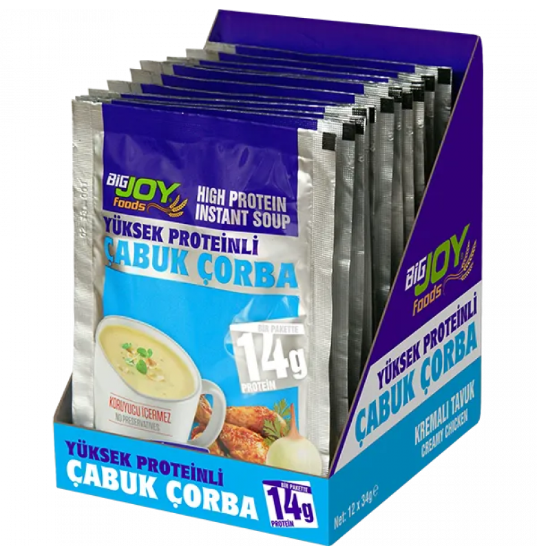 Bigjoy Foods Proteinli Çabuk Çorba Kremalı Tavuk 12 Adet x 34 gram